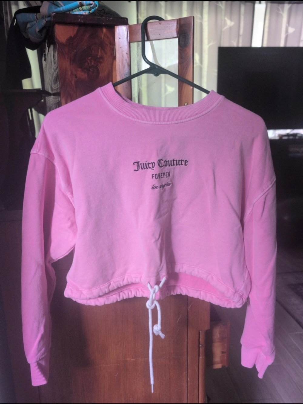 Juicy Couture Bubblegum Pink Cropped Drawstring Sweatshirt